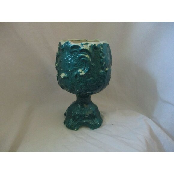 Goblet, Green distressed Goblet Vase‎ with Filigree Vine design by Ardco Japan - Picture 6 of 6